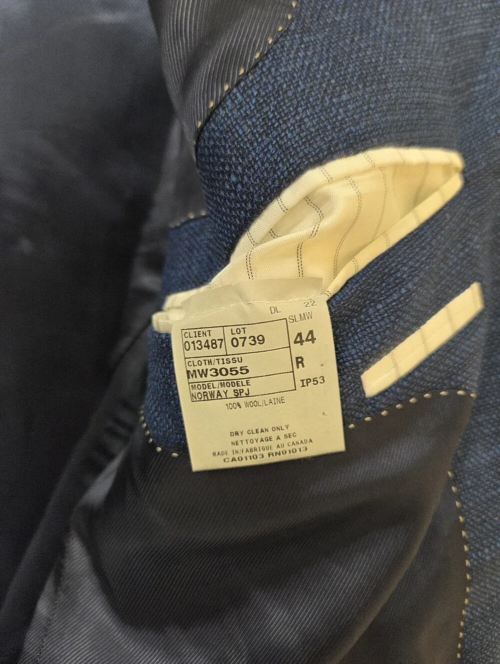 Jack Victor Elite 44R Blue Textured Blazer REDA Super 110's Wool Canada